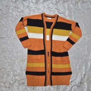 Full Circle Trends M Longline Duster Cardigan Orange Candy Corn Halloween Stripe